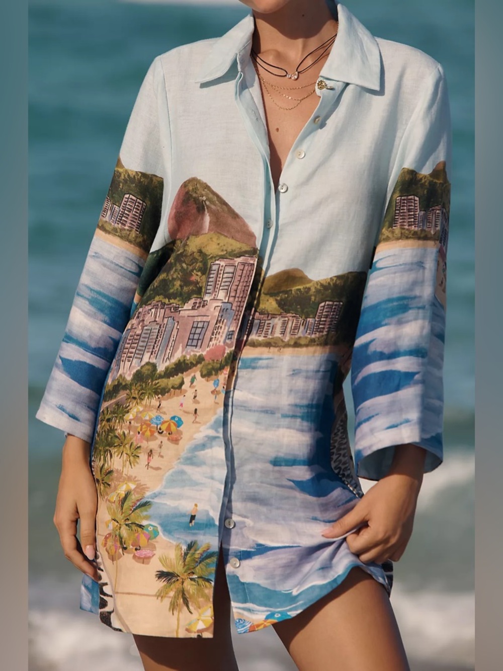 FARM Rio Multicolor Copacabana Beach Long Sleeve Kimono Dress Size Small NWT - Picture 13 of 15